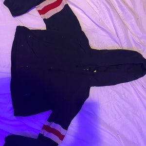 black zip up crop top hoodie